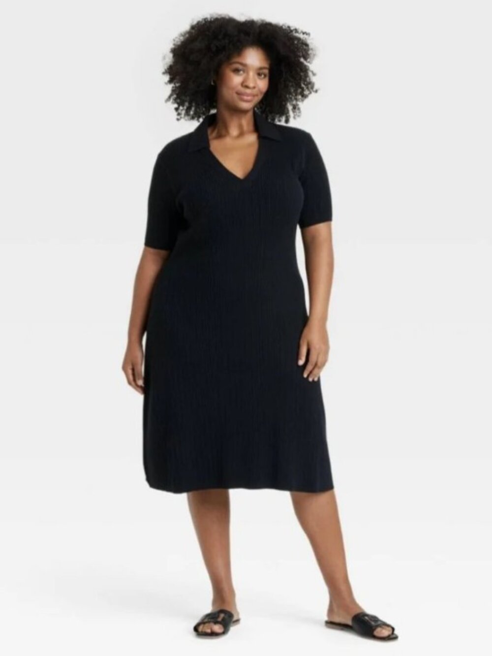 Ava & Viv Black Ribbed Polo Sweater Midi Dress NWT 2X - Picture 3 of 3